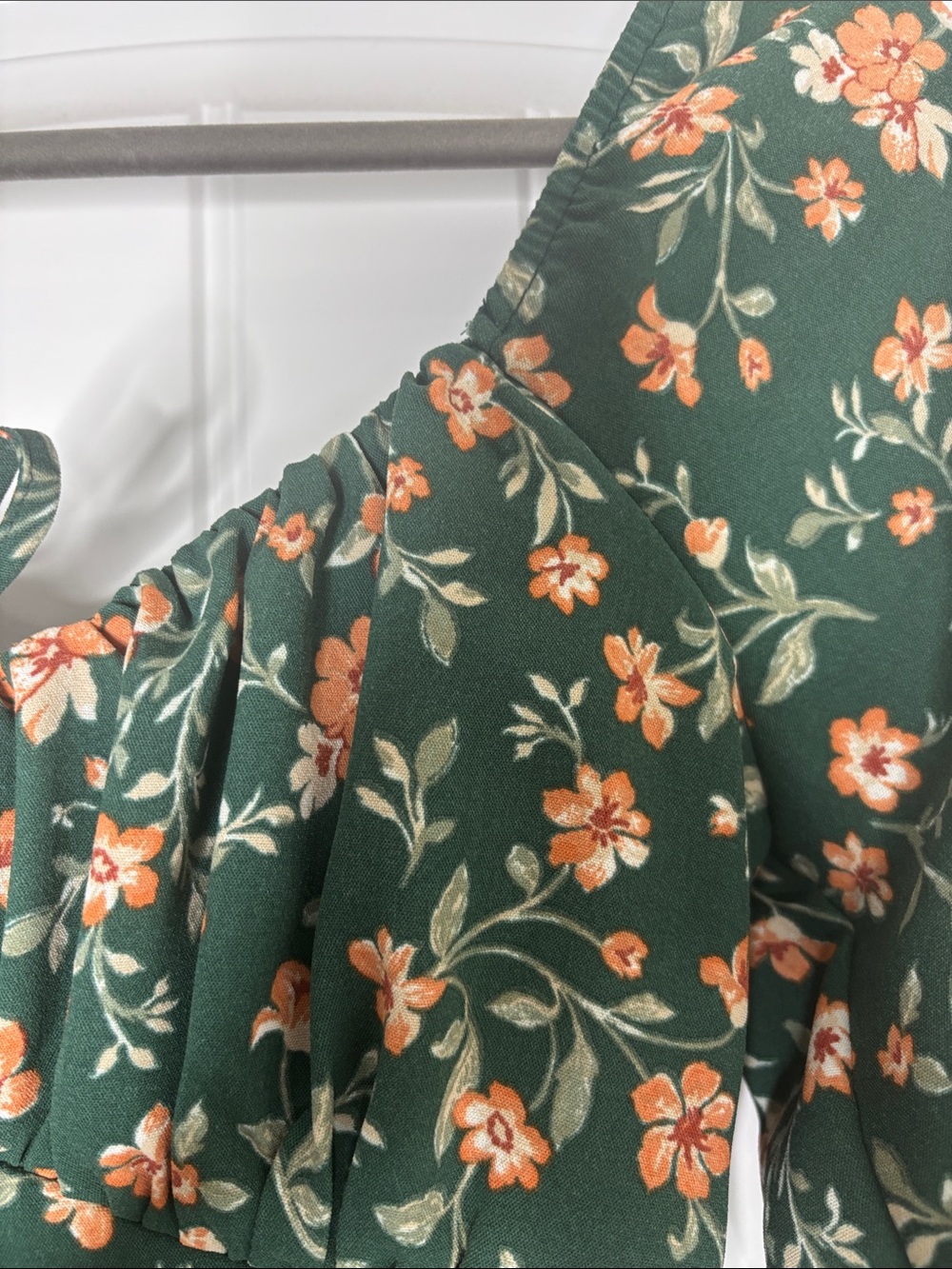 Inspired Hearts Forest Green Floral Tiered Dress with Peach Blooms - Picture 2 of 4